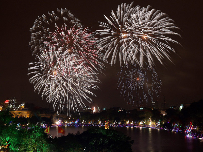 Fireworks over Hoan Kiem Lake