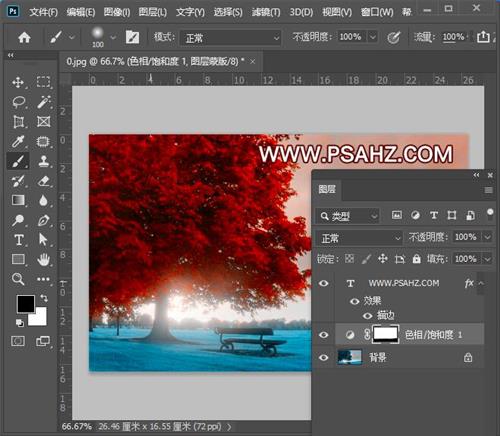 PS风景照调色教程：利用LAB模式把绿色枫树照片变成火红的效果。