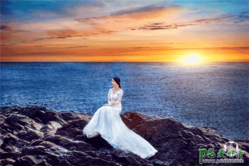 PS调色教程：教大家给灰蒙蒙的外景美女婚纱照调出梦幻夕阳色彩。