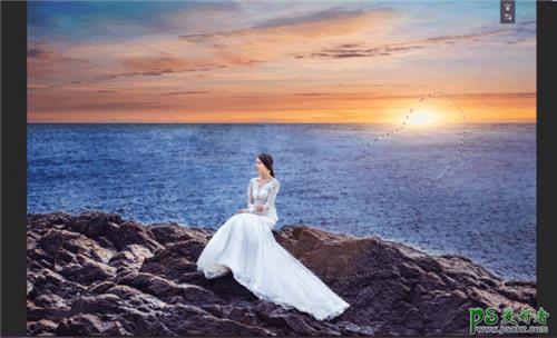 PS调色教程：教大家给灰蒙蒙的外景美女婚纱照调出梦幻夕阳色彩。