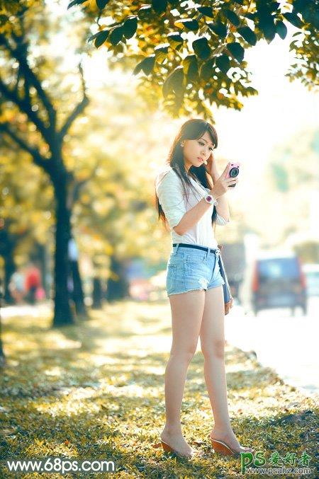 PS美女图片调色实例：给清纯甜美的少女外拍照片调出秋季暖褐色