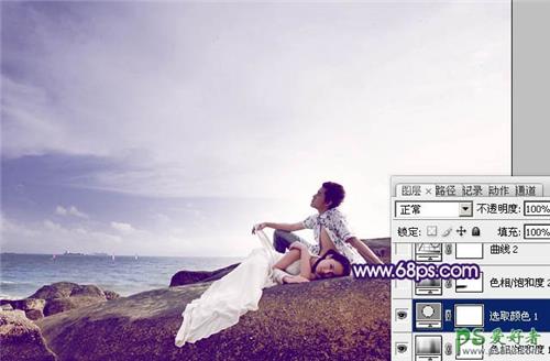 photoshop调制出经典蓝紫色海景情侣婚片教程